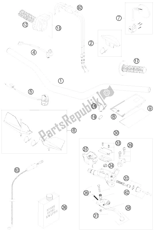 All parts for the Handlebar, Controls of the KTM 530 EXC R SIX Days Europe 2008