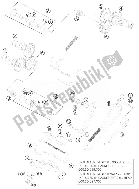 All parts for the Timing Drive of the KTM 990 Supermoto T Black ABS USA 2013