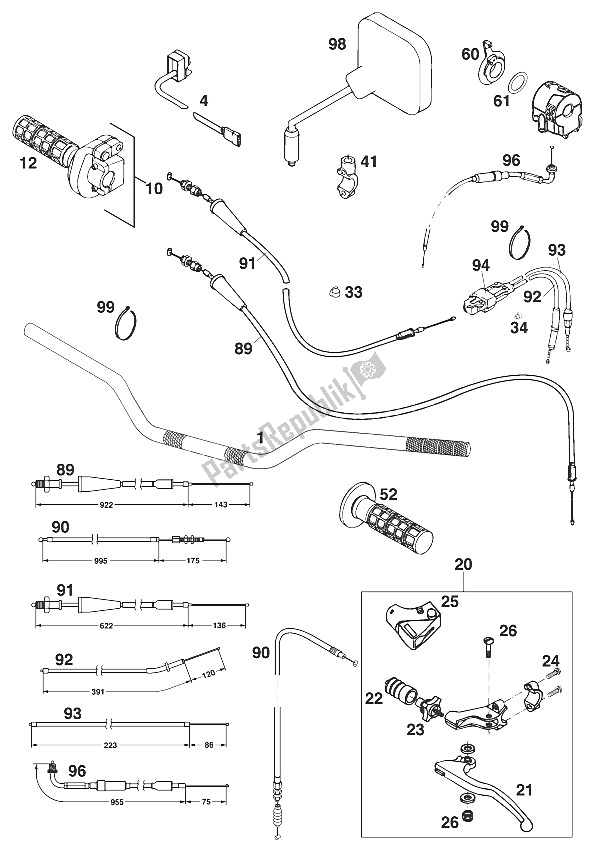 Todas las partes para Manillar - Controles Euro 125 '97 de KTM 125 LC2 100 Orange Europe 110372 1997