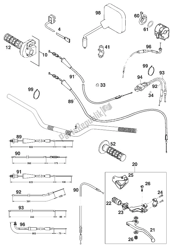 Alle onderdelen voor de Stuur - Bediening Euro 125 '97 van de KTM 125 LC2 100 Weiss Europe 110371 1997