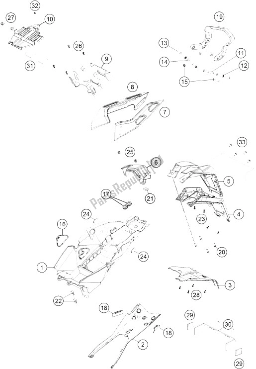 Toutes les pièces pour le Couvercle Arrière du KTM 1290 Super Duke GT Grey ABS 16 Europe 2016