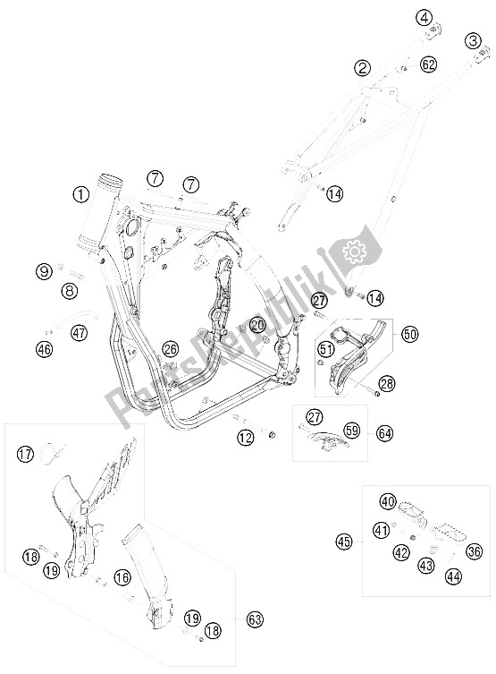 All parts for the Frame of the KTM 530 XC W SIX Days USA 2011