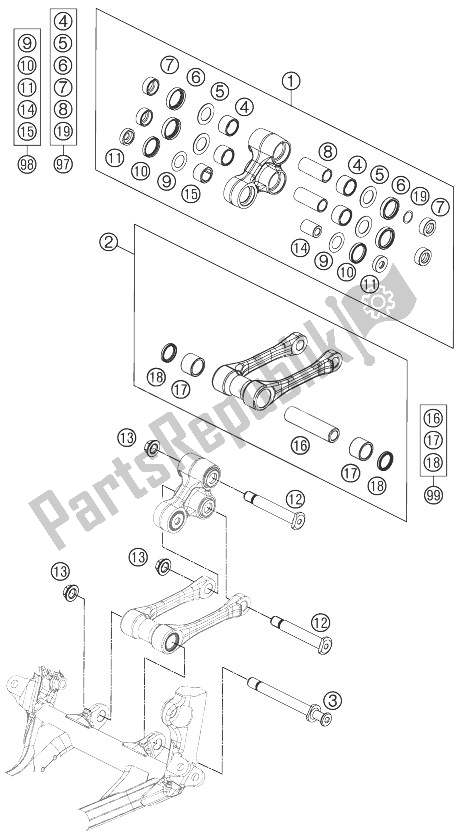 All parts for the Pro Lever Linking of the KTM 150 SX USA 2014