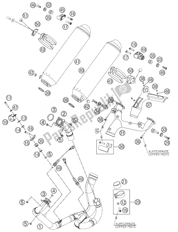 All parts for the Exhaust System of the KTM 990 Supermoto R ABS Australia 2013