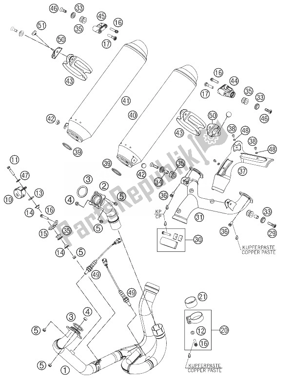 Todas las partes para Sistema De Escape de KTM 990 Supermoto R ABS France 2013