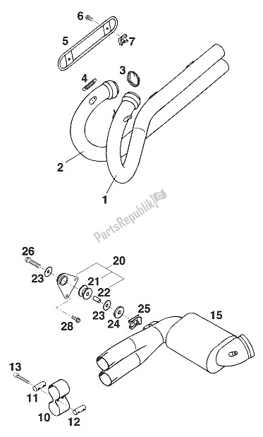 All parts for the Pipes - Collector '96 of the KTM 400 EGS 20 KW 11 LT Orange Europe 1997