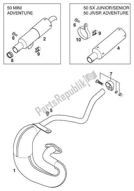 All parts for the Muffler 50 Sx 2000 of the KTM 50 Junior Adventure USA 2001