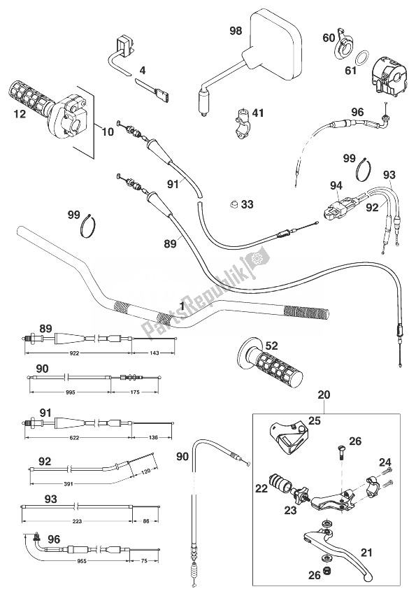 Todas las partes para Manillar - Controles Euro 125 '98 de KTM 125 LC2 80 Europe 1998