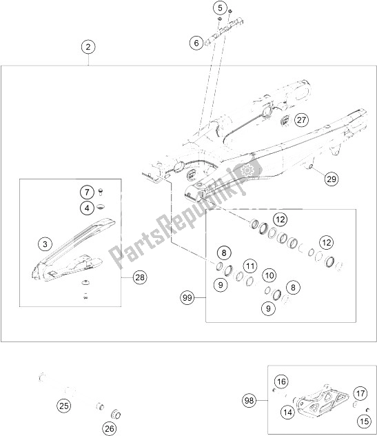 All parts for the Swing Arm of the KTM 350 XC F USA 2016