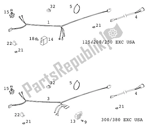 Tutte le parti per il Cablaggio Ecc. 250-380 200 del KTM 300 EXC USA 2001