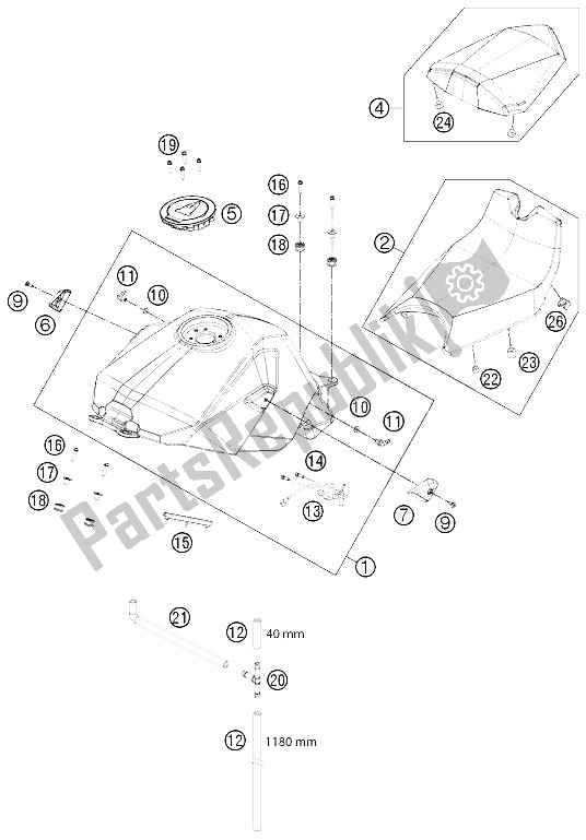 Toutes les pièces pour le Réservoir, Siège, Couverture du KTM 1190 RC8 R White Europe 2012