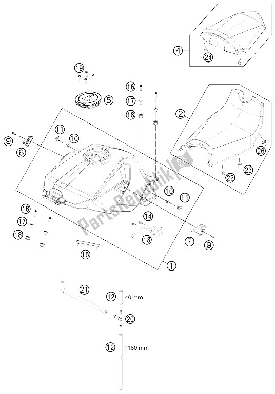 Tutte le parti per il Serbatoio, Sedile, Coperture del KTM 1190 RC8 R White France 2015