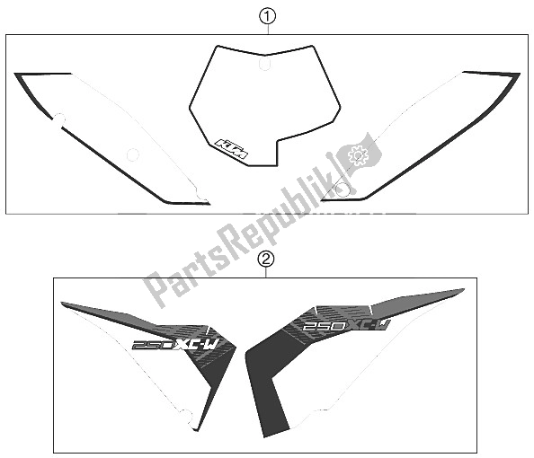 Tutte le parti per il Decalcomania del KTM 250 XC W USA 2011