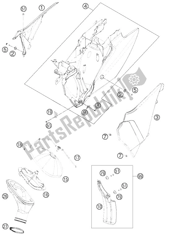 All parts for the Air Filter Box of the KTM 450 XC W USA 2012