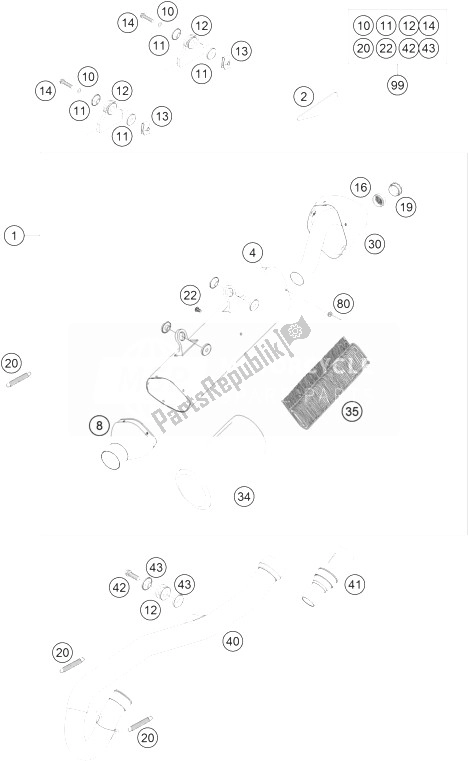 All parts for the Exhaust System of the KTM 250 EXC F SIX Days Europe 2010