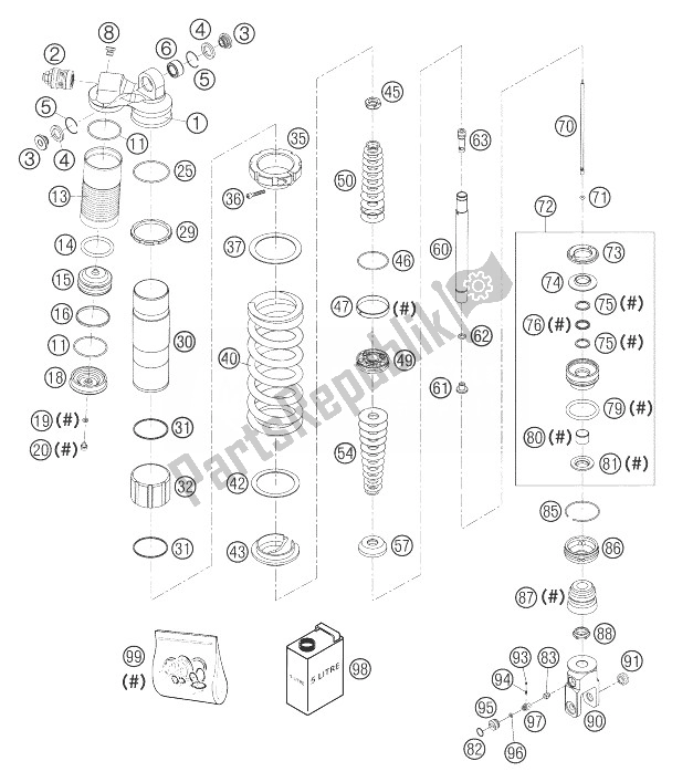 All parts for the Shock Absorber (indiv. Parts) of the KTM 660 Supermoto Factory Repl 03 Europe 2003