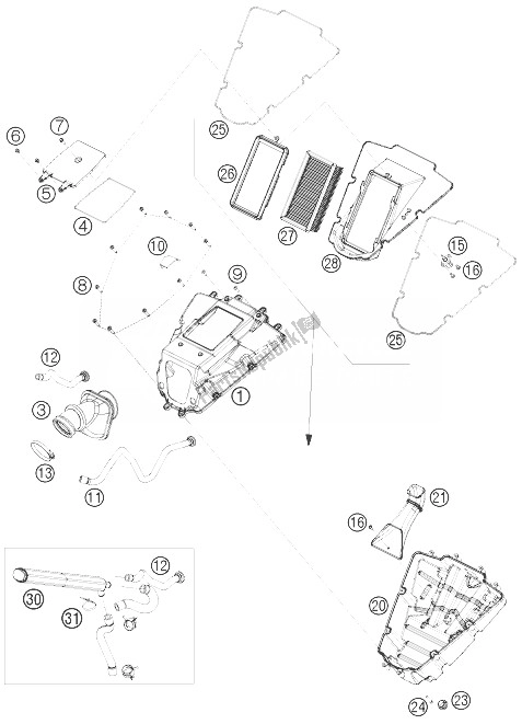 All parts for the Air Filter of the KTM 690 Duke R Europe 2010