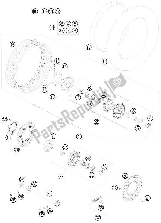 All parts for the Rear Wheel of the KTM 990 Adventure White ABS 09 Europe 2009