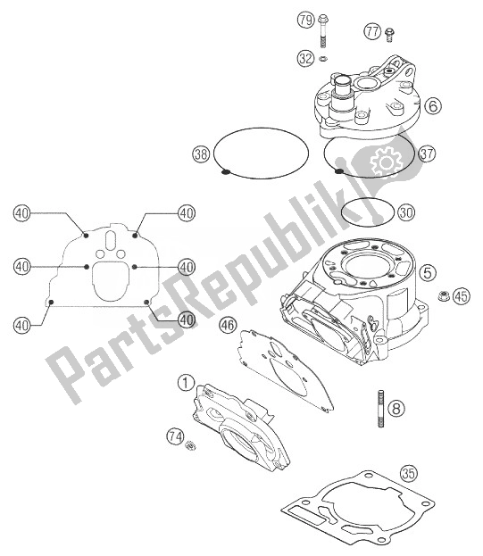 All parts for the Cylinder 125/200 of the KTM 200 EXC United Kingdom 2003