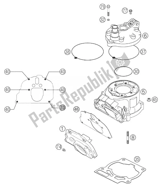 All parts for the Cylinder 125/200 of the KTM 200 EXC USA 2003