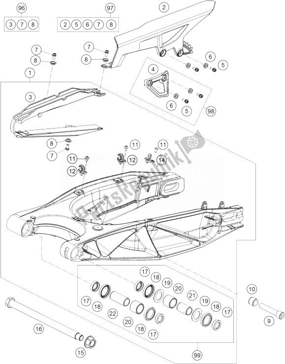 All parts for the Swing Arm of the KTM 1190 ADV ABS Grey WES France 2014