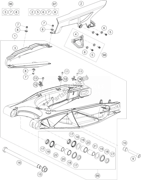 All parts for the Swing Arm of the KTM 1190 Adventure ABS Grey Japan 2013