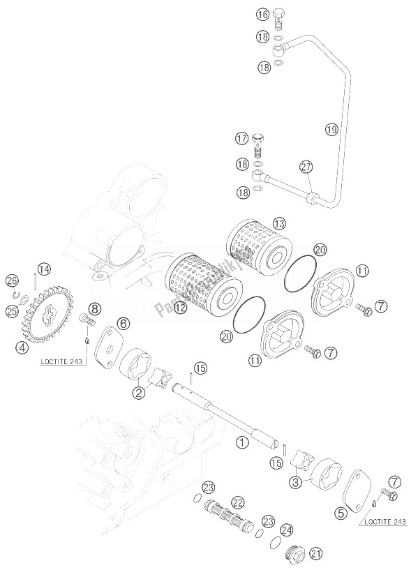 All parts for the Lubricating System of the KTM 400 EXC Racing Europe 2007