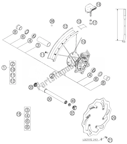 All parts for the Front Wheel of the KTM 144 SX USA 2007