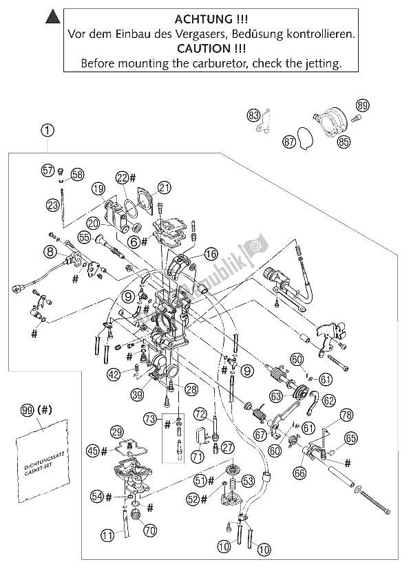 Alle onderdelen voor de Carburateur Keihin Mx Fcr41 van de KTM 625 SC Europe 2002