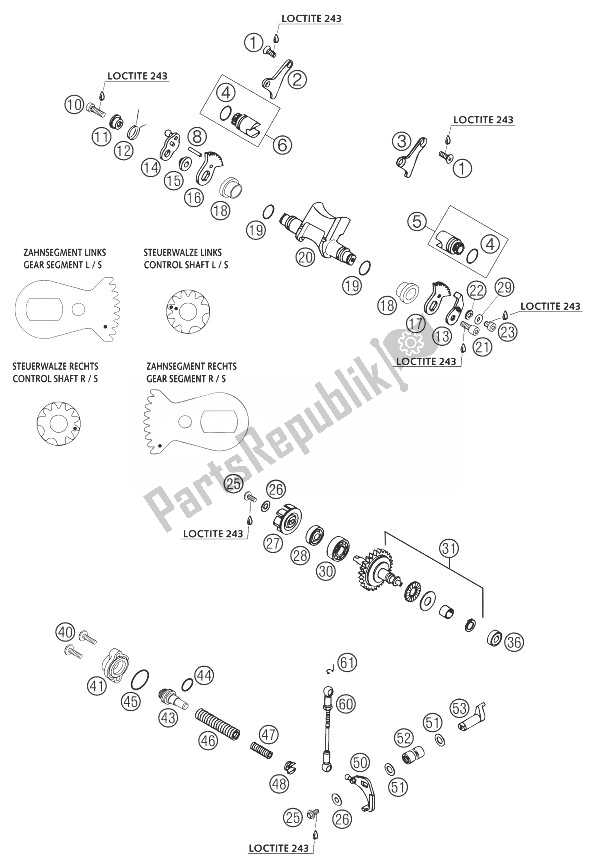 Tutte le parti per il Controllo Scarico 250 Sx del KTM 250 SX Europe 2003