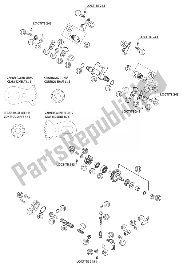 Tutte le parti per il Controllo Scarico 250 Sx del KTM 250 SXS Europe 2003