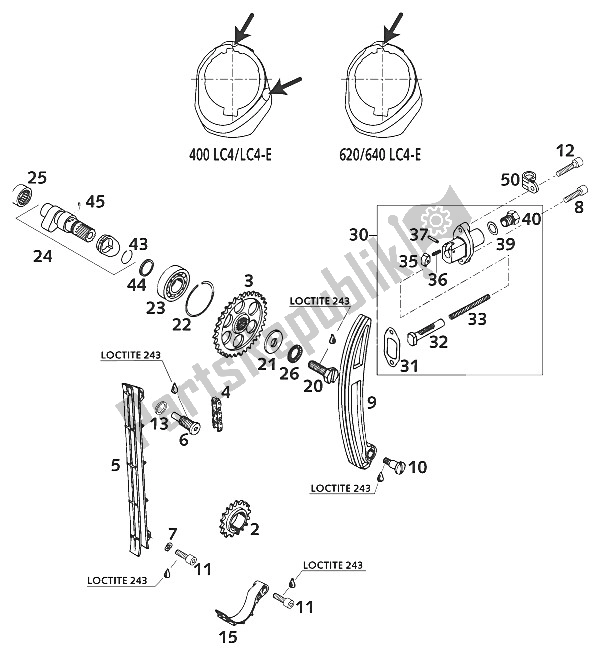 All parts for the Camshaft - Chain - Tensioner 620 Lc4 2001 of the KTM 620 SC Australia 2000