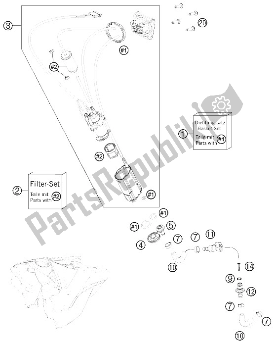 All parts for the Fuel Pump of the KTM 450 SX F Fact Repl USA 2012