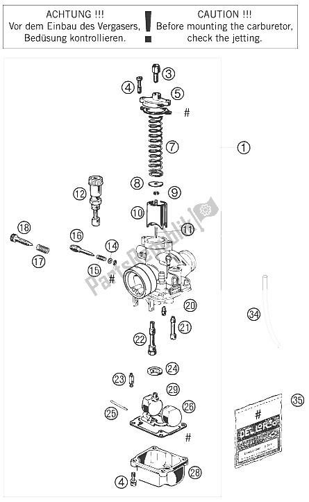Todas las partes para Carburador de KTM 50 SX Europe 6001H4 2008