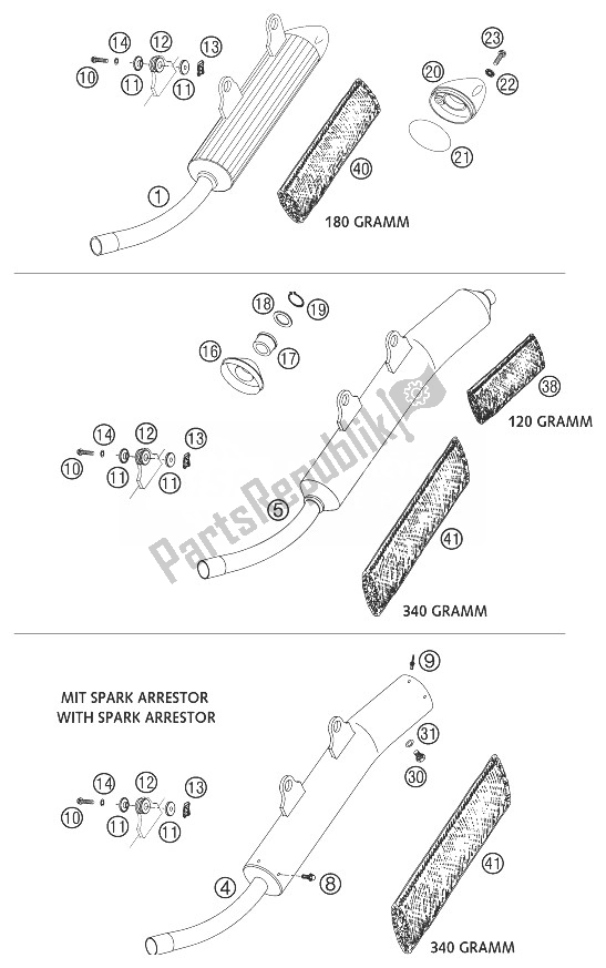 All parts for the Silencer 200 of the KTM 200 EXC Europe 2003