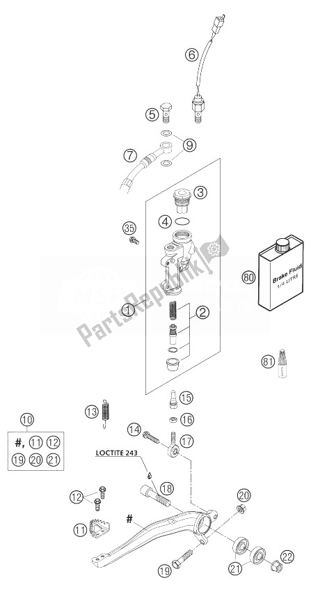 Toutes les pièces pour le Commande De Frein Arrière 125/200 du KTM 125 EXC Europe 2004