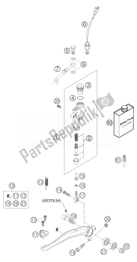 Tutte le parti per il Comando Freno Posteriore 125/200 del KTM 125 SXS Europe 2004