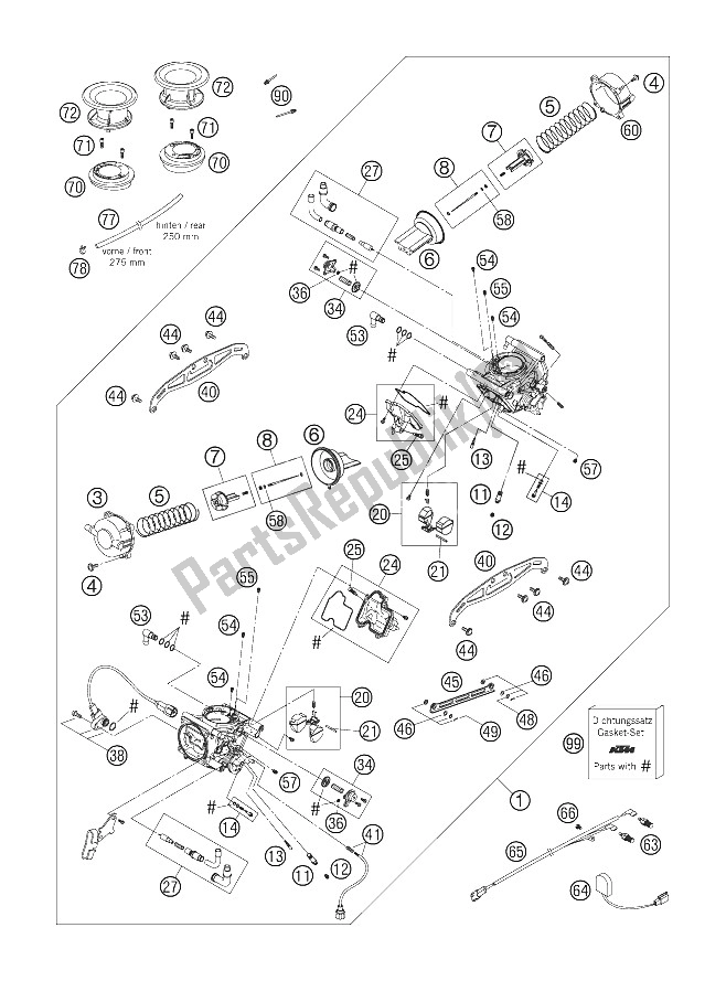 All parts for the Carburetor of the KTM 950 Supermoto Orange Europe 2006