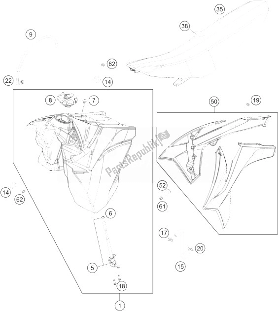 Todas las partes para Tanque, Asiento, Tapa de KTM 200 EXC Europe 2014