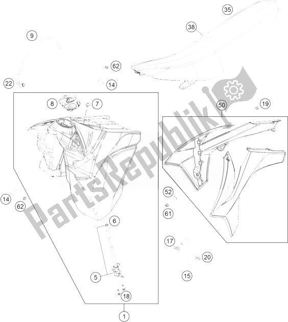 All parts for the Tank, Seat, Cover of the KTM 250 EXC Europe 2014