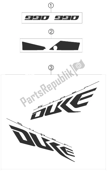 All parts for the Decal of the KTM 990 Super Duke Black France 2007