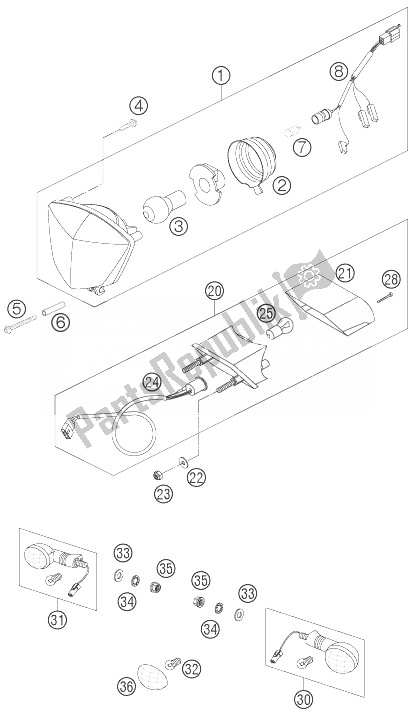 All parts for the Lighting System of the KTM 250 EXC Australia 2007