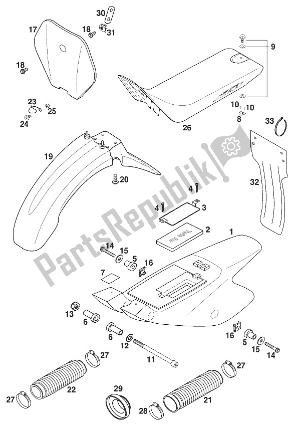 Todas las partes para Asiento - Guardabarros 50 Sxr de KTM 50 Mini Adventure Europe 1997