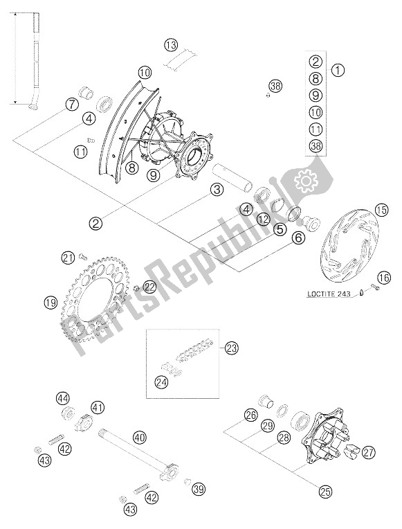 All parts for the Rear Wheel of the KTM 660 Rallye Factory Repl Europe 2006