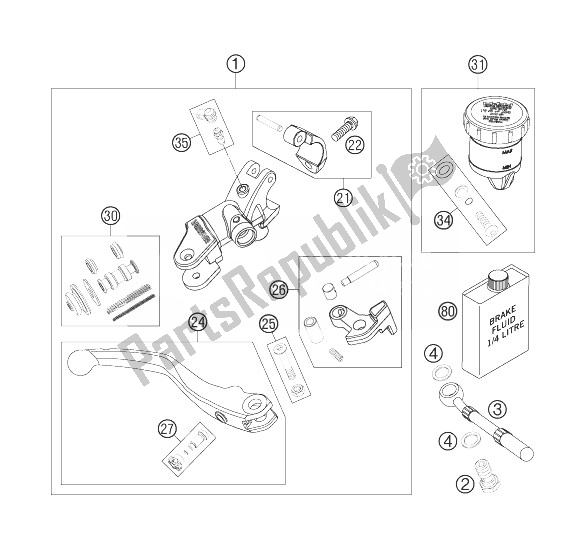 All parts for the Hand Brake Cylinder of the KTM 450 SMR Europe 2007