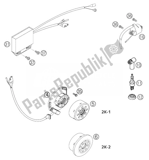 All parts for the Ignition Kokusan 2k-1 250 Sx of the KTM 250 SX Europe 2003