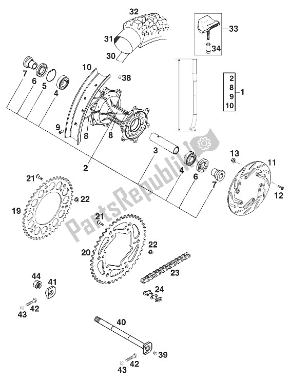 Todas las partes para Rueda Trasera 125/550 '96 de KTM 125 EXC M O Europe 1996