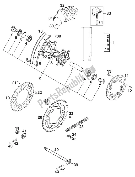 All parts for the Rear Wheel 125/550 '96 of the KTM 550 MXC M ö USA 1996