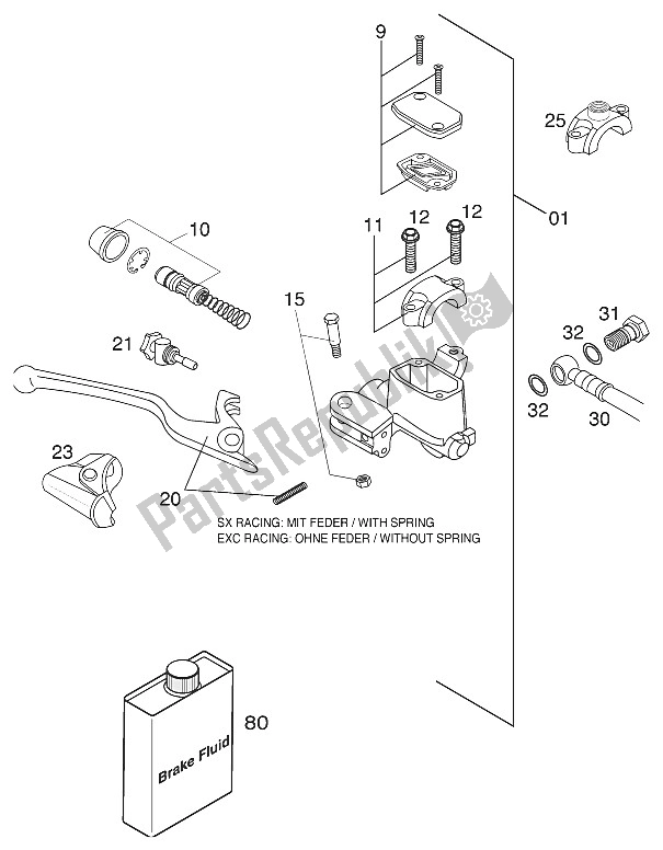 All parts for the Handbrake Cylinder Brembo Rac of the KTM 520 EXC Racing Australia 2000