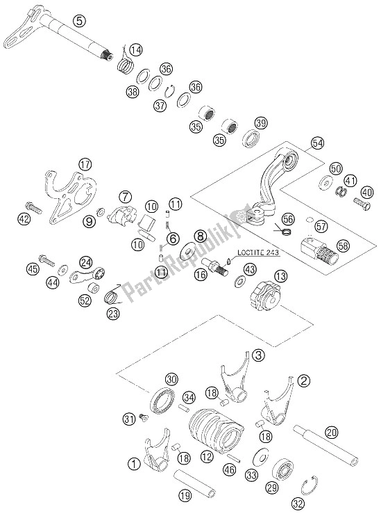 All parts for the Shifting Mechanism of the KTM 125 SX Europe 2005